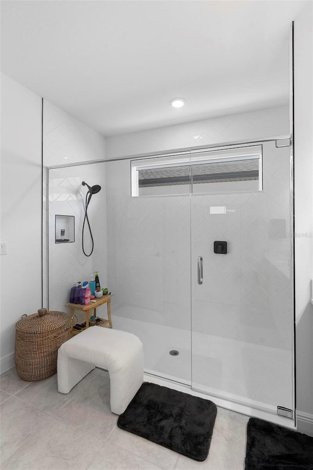 4911 Shady Pines Dr, Saint Cloud, FL 34772 - bathroom with a stall shower and tile patterned flooring