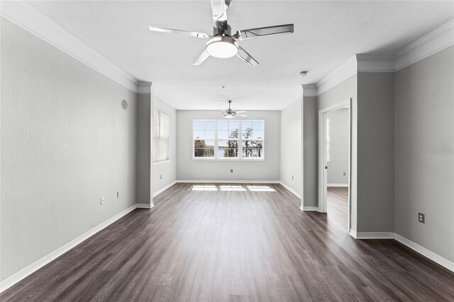 3384 Corona Village Way Unit 202, Orlando, FL 32835 - interior space with baseboards, dark wood-style floors, ceiling fan, and ornamental molding