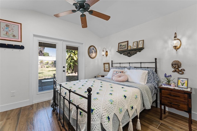 407 E Jersey St, Orlando, FL 32806 - bedroom featuring hardwood / wood-style flooring, french doors, baseboards, lofted ceiling, and access to exterior