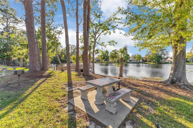 view of home's community with a water view