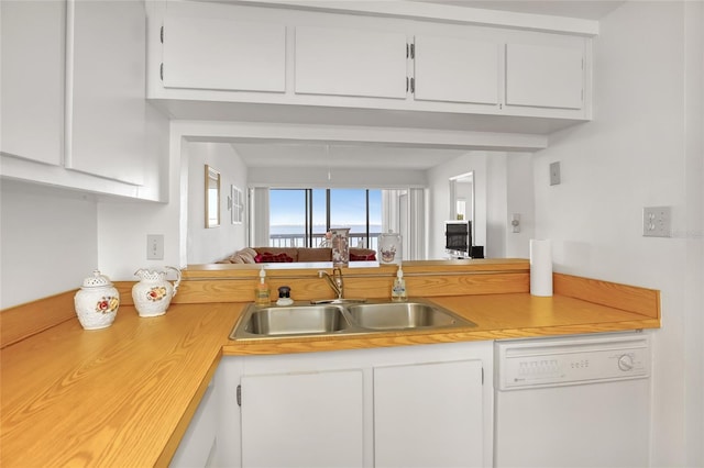 2465 S Washington Ave Unit A402, Titusville, FL 32780 - kitchen featuring a sink, white cabinets, light countertops, and white dishwasher