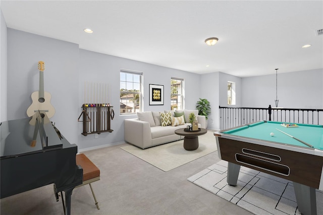 3121 Buffington Pl, Oviedo, FL 32765 - playroom featuring carpet floors, recessed lighting, billiards, baseboards, and a chandelier