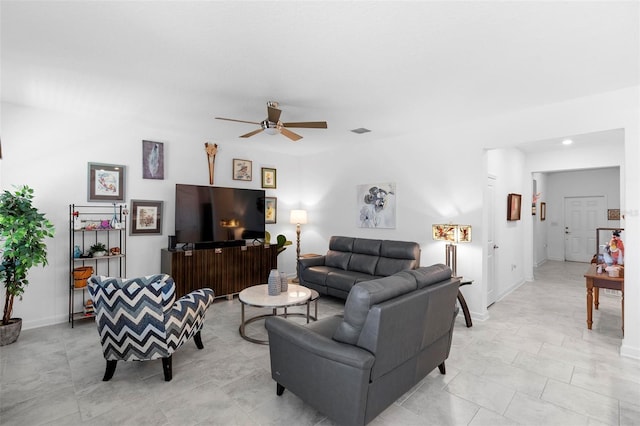 5052 Blanchard Ct, Saint Cloud, FL 34772 - living room featuring a ceiling fan, visible vents, and baseboards