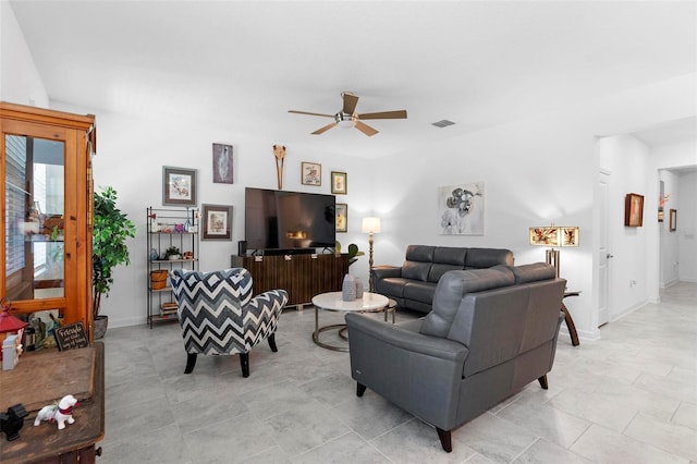 5052 Blanchard Ct, Saint Cloud, FL 34772 - living room with visible vents, baseboards, and ceiling fan