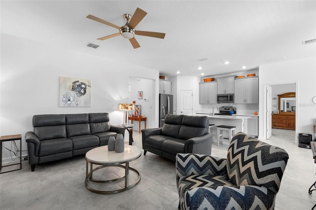 5052 Blanchard Ct, Saint Cloud, FL 34772 - living room with visible vents, recessed lighting, and a ceiling fan