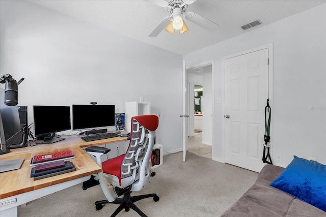 10400 Hunters Trail Ct, Orlando, FL 32817 - office area with visible vents, carpet flooring, and a ceiling fan