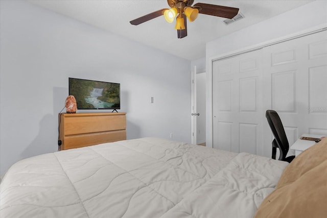 10400 Hunters Trail Ct, Orlando, FL 32817 - bedroom with visible vents, a closet, and ceiling fan