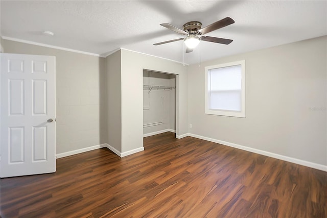 626 Marvin C Zanders Ave, Apopka, FL 32703 - unfurnished bedroom with a closet, a ceiling fan, dark wood-type flooring, and baseboards