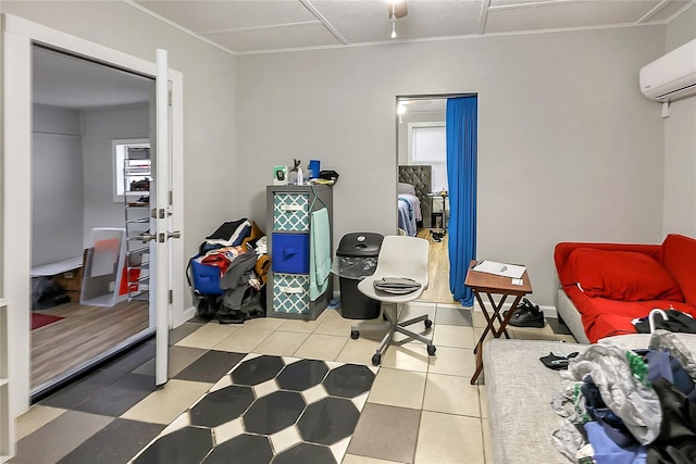 626 Marvin C Zanders Ave, Apopka, FL 32703 - interior space with tile patterned floors, baseboards, ornamental molding, and a wall unit AC