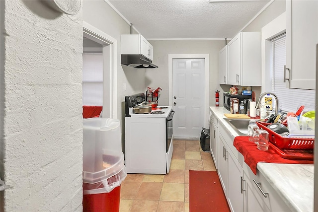 626 Marvin C Zanders Ave, Apopka, FL 32703 - kitchen with a sink, under cabinet range hood, a textured ceiling, electric range oven, and light countertops