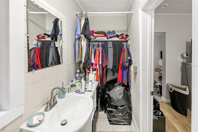 626 Marvin C Zanders Ave, Apopka, FL 32703 - bathroom featuring a spacious closet, wood finished floors, and a sink
