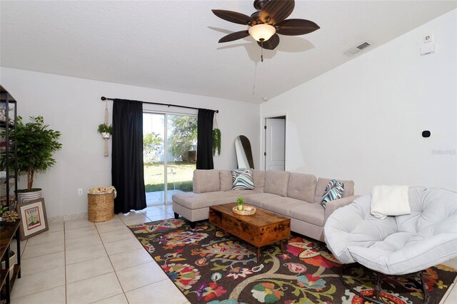 7 Sequoia Way, Kissimmee, FL 34758 - living area with vaulted ceiling, a ceiling fan, and light tile patterned floors