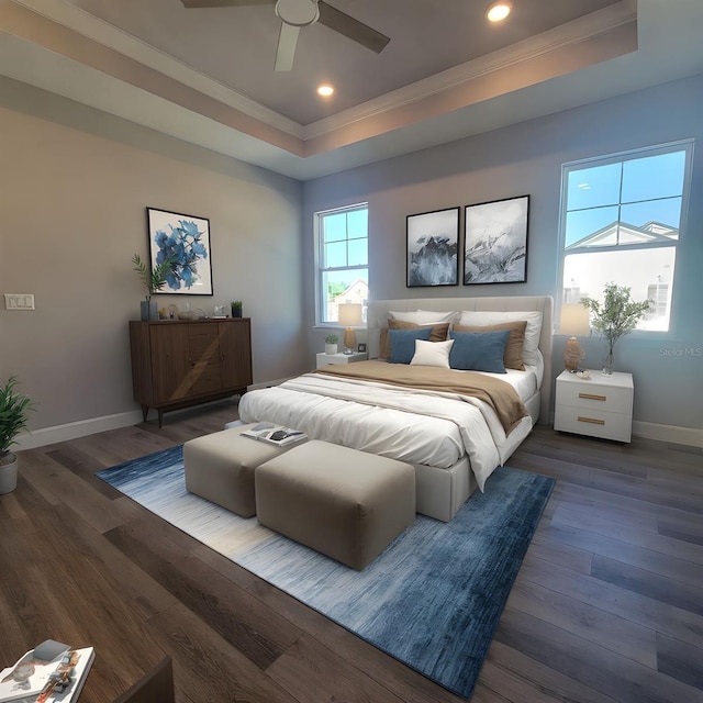 311 W Delaware Ave, Lake Helen, FL 32744 - bedroom featuring a raised ceiling, crown molding, baseboards, wood finished floors, and recessed lighting