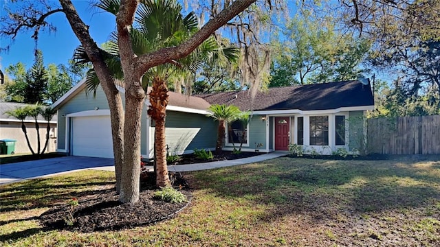 213 Almaden Ct, Winter Springs, FL 32708 - single story home featuring concrete driveway, a front lawn, fence, and an attached garage
