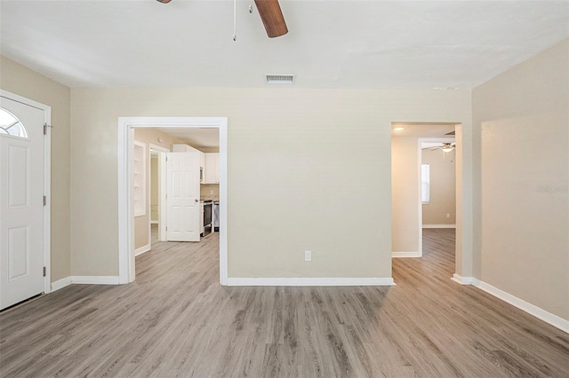 3645 6th St S, Saint Petersburg, FL 33705 - interior space featuring baseboards, visible vents, light wood-style floors, and a ceiling fan