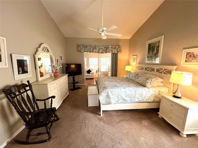 4638 River Ridge Drive, Leesburg, FL 34748 - carpeted bedroom featuring high vaulted ceiling and a ceiling fan