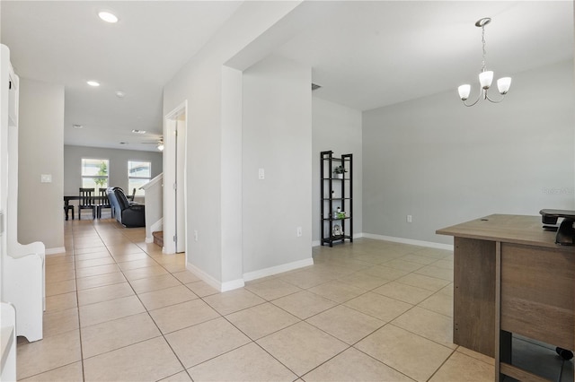1158 Oak Bluff Dr, Davenport, FL 33837 - interior space with light tile patterned floors, a chandelier, pendant lighting, and recessed lighting