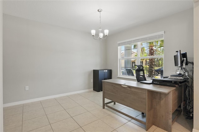 1158 Oak Bluff Dr, Davenport, FL 33837 - office area with a chandelier and light tile patterned floors