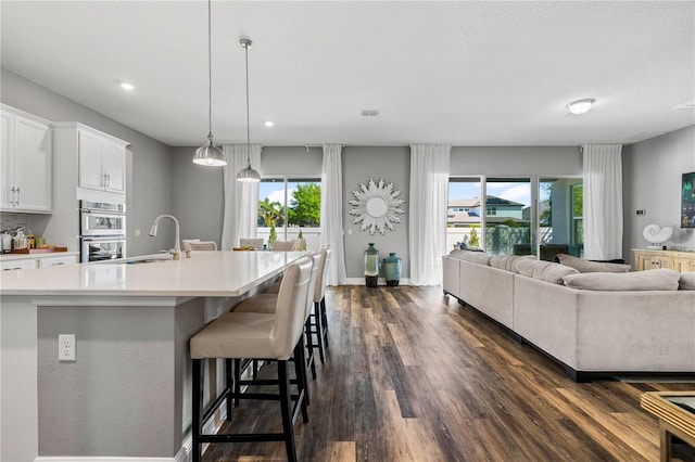 8384 Ludington Cir, Orlando, FL 32836 - kitchen featuring dark wood-type flooring, light countertops, a sink, and a wealth of natural light