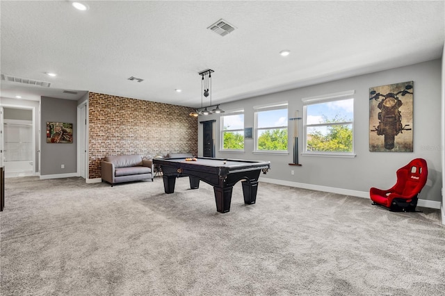 8384 Ludington Cir, Orlando, FL 32836 - playroom featuring visible vents, billiards, carpet flooring, and a textured ceiling