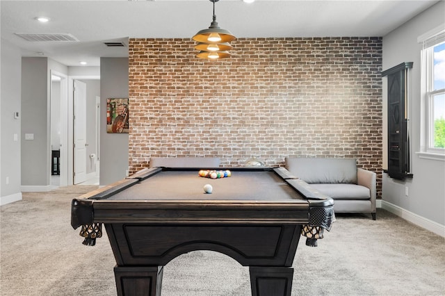 8384 Ludington Cir, Orlando, FL 32836 - playroom featuring baseboards, brick wall, visible vents, and carpet
