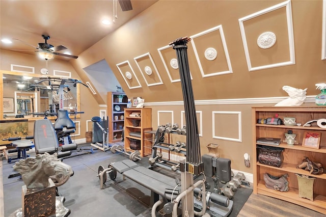 gym featuring ceiling fan