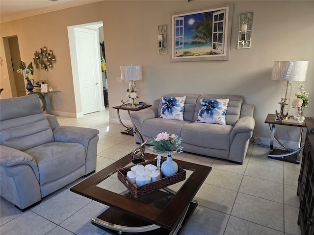 15149 Canoe Pl, Winter Garden, FL 34787 - living area featuring baseboards, ornamental molding, and tile patterned floors
