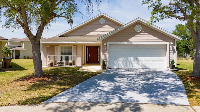 654 Chadbury Way, Kissimmee, FL 34744 - single story home with a garage, a front lawn, roof with shingles, driveway, and a porch