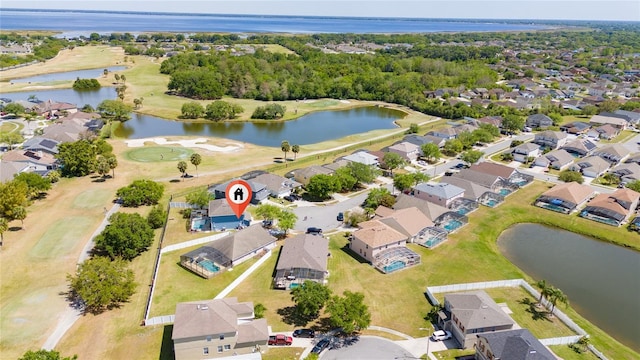 654 Chadbury Way, Kissimmee, FL 34744 - birds eye view of property featuring view of golf course, a residential view, and a water view