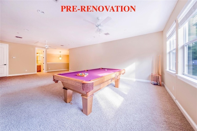 25813 Feather Ridge Ln, Sorrento, FL 32776 - rec room with a ceiling fan, carpet, and billiards