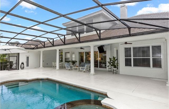25813 Feather Ridge Ln, Sorrento, FL 32776 - view of pool featuring ceiling fan, a patio area, and glass enclosure