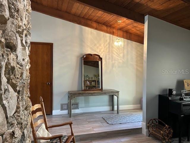 1500 Markham Woods Rd, Longwood, FL 32779 - sitting room featuring wood ceiling, baseboards, visible vents, and beamed ceiling