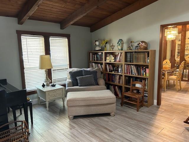 1500 Markham Woods Rd, Longwood, FL 32779 - sitting room with vaulted ceiling with beams, light wood-style floors, and wooden ceiling