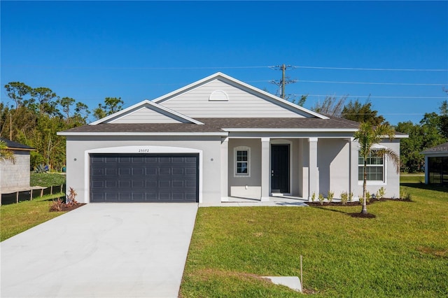 25372 Alicante Dr, Punta Gorda, FL 33955 - view of front of property featuring roof with shingles, stucco siding, driveway, a front lawn, and a garage