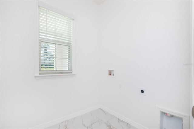 25372 Alicante Dr, Punta Gorda, FL 33955 - clothes washing area with electric dryer hookup, baseboards, washer hookup, laundry area, and marble finish floor