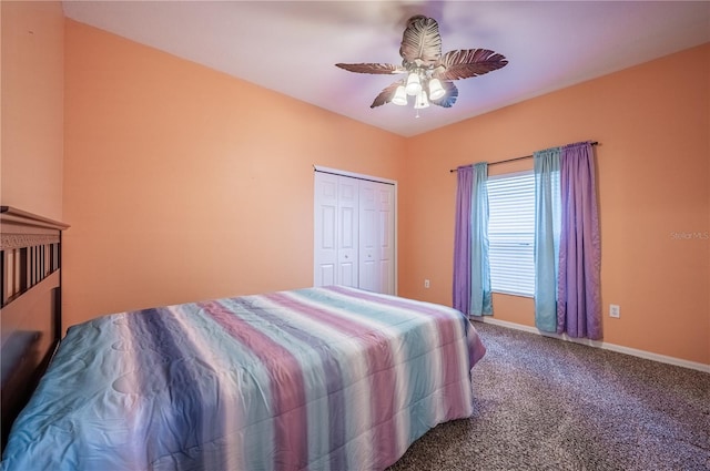 31028 Baclan Dr, Wesley Chapel, FL 33545 - carpeted bedroom featuring baseboards, ceiling fan, and a closet