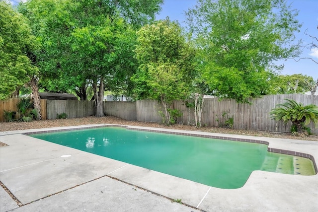 view of swimming pool featuring a patio, a fenced backyard, and a fenced in pool