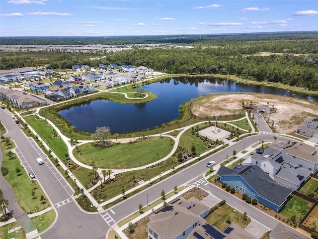 bird's eye view with a water view and a residential view