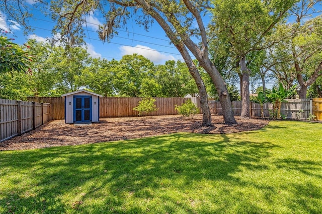 view of yard featuring a storage unit and an outbuilding