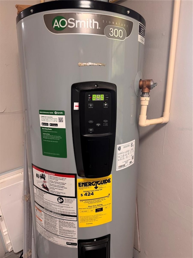 utility room featuring water heater
