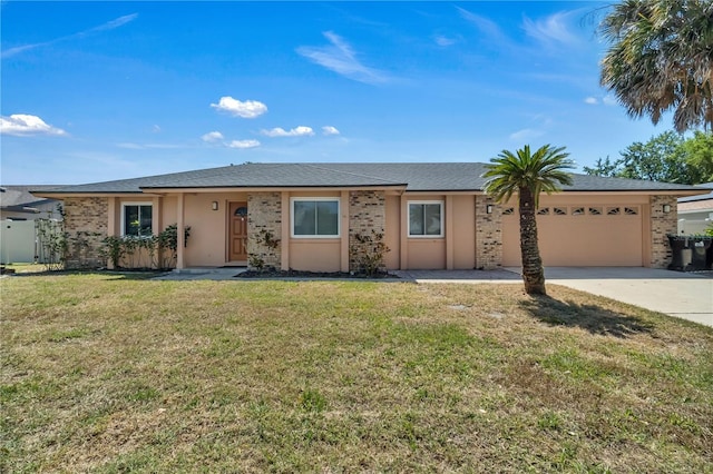 8720 Larwin Ln, Orlando, FL 32817 - ranch-style house featuring concrete driveway, stucco siding, roof with shingles, an attached garage, and a front yard
