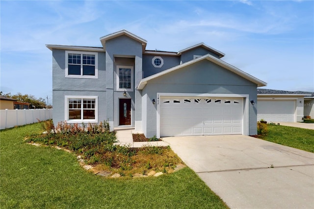 1402 Missouri Pl, Poinciana, FL 34759 - traditional-style house with an attached garage, concrete driveway, and stucco siding