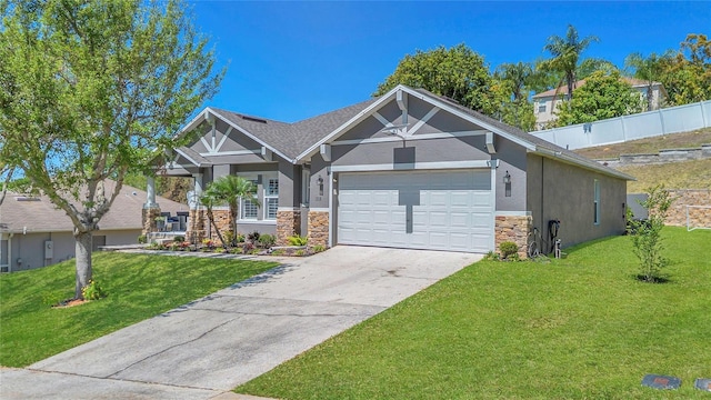1510 Pier St, Clermont, FL 34711 - craftsman house featuring a front lawn, stucco siding, an attached garage, and stone siding