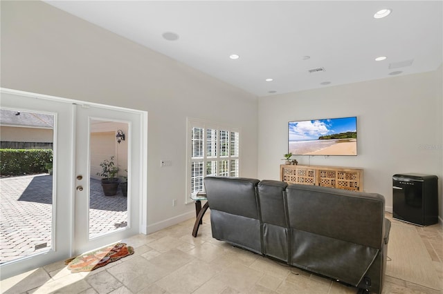 1560 Woodland Ave, Winter Park, FL 32789 - living room with french doors, visible vents, baseboards, and recessed lighting