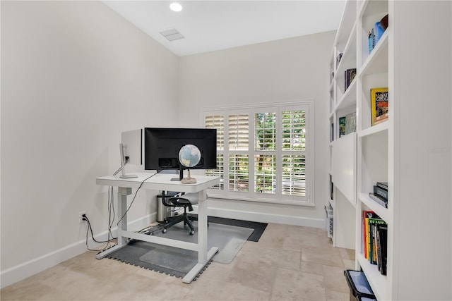 1560 Woodland Ave, Winter Park, FL 32789 - office with recessed lighting, stone finish floor, baseboards, and visible vents