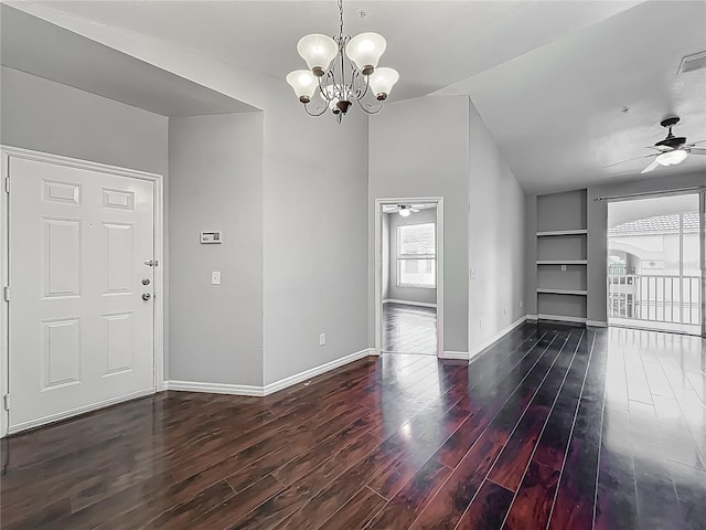 2615 Maitland Crossing Way Unit 9307, Orlando, FL 32810 - unfurnished living room featuring ceiling fan, wood finished floors, a chandelier, and built in features