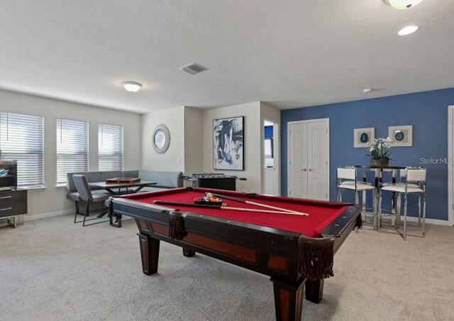 8892 Bengal Ct, Kissimmee, FL 34747 - playroom with carpet flooring, a textured ceiling, billiards table, and baseboards