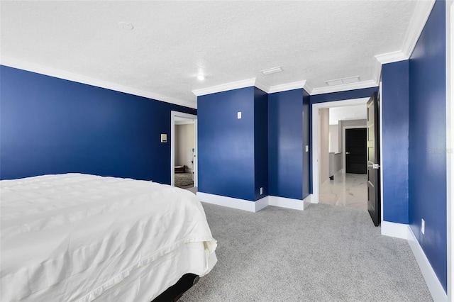 835 Dyson Dr, Winter Springs, FL 32708 - bedroom featuring a textured ceiling, crown molding, and carpet