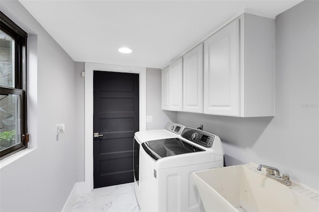 835 Dyson Dr, Winter Springs, FL 32708 - washroom featuring marble look tile flooring, washing machine and clothes dryer, recessed lighting, and cabinet space