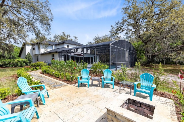 835 Dyson Dr, Winter Springs, FL 32708 - view of patio / terrace with an outdoor fire pit and glass enclosure